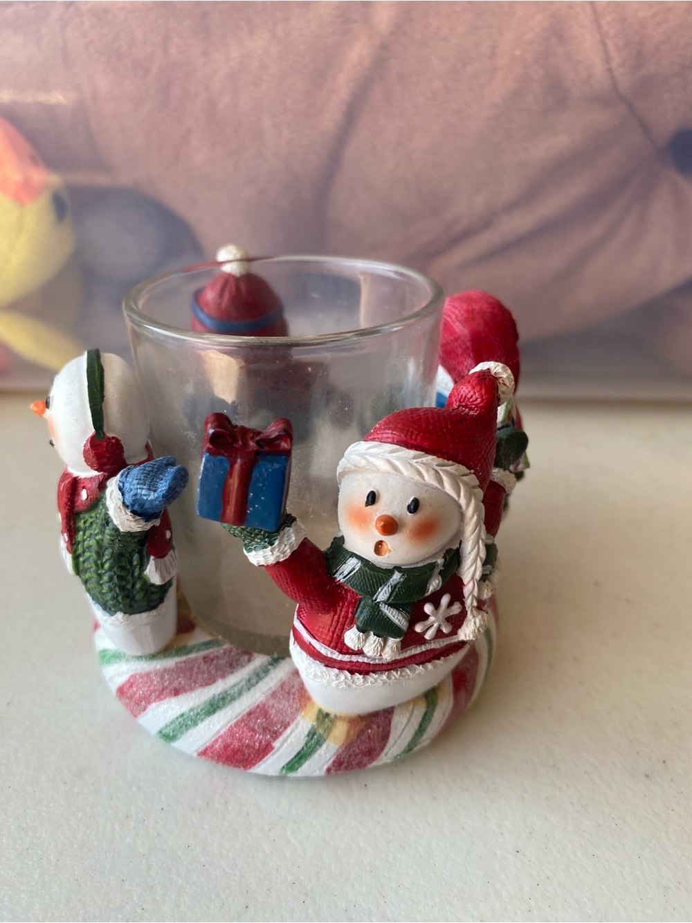 Yankee Candle Red & Green Snowman Tealight Holder with Blue Gift Accent